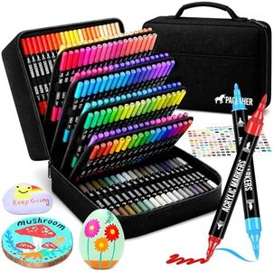 168 Colors Acrylic Paint Markers, Dual Tip Fine and Brush Tips Pens Contain 24 Metallic Color for Stone, Wood, Calligraphy, Canvas, Ceramic, Metal, Glass, Rock Painting, DIY Crafts Art Supplies Kit