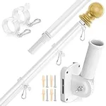 Flag Pole Kit 6 Foot Tangle Free Spinning Flag Pole and Holder Heavy Duty Flagpole Outdoor House & Porch Use, Toughened Aluminum with Two Ring Clips Suitable for Residential & Outside House (White)