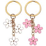 Bewudy 2Pcs Flowers Keyrings Keychains For Women, Key Chain Pendant Key Ring Decoration For Girls, Best Gift for Women Key Purse Bag Accessories (Pink White 2 Pcs)