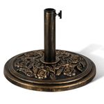 KEPLIN 20kg Cast Iron Effect Parasol Base with Floral Pattern – Heavy Duty Garden Patio Furniture Stand for Umbrella, Canopy, Gazebo, Awning etc. – Diameter 45mm (20kg, Bronze)