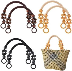 PH PandaHall 6pcs Wooden Beaded Bag Handles, 3 Colors Purse Handles Nylon Rope Purse Straps Replacement Bag Handles U-Shape Purse Handles for Bag Making Shoulder Bag Handbag DIY Crochet Bag, 18 Inch
