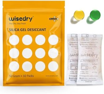 wisedry 50 Gram [10 Packs] Silica Gel Desiccant Sachets Microwave Fast Reactivate Desiccant Bags with Indicating Beads for Closet Gun Safes Bathroom Food Grade