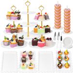 9 PCS Cupcake Stand Set, White Plastic Dessert Table Display Set With 3PCS 3 Tired Cake Display Stands, 4 Appetizer Trays, 2 Donut Holder Stand, Treat Table Displays Set for Birthday Party Baby Shower Wedding Decor