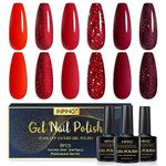 INPING Gel Nail Polish, 6 Colors Christmas Red UV Gel Polish Set, Glitter Blood Maroon Burgundy Dark Red Wine Plum Red Sparke Shimmer Nail Varnish Soak Off UV/LED for DIY Nail Art Salon