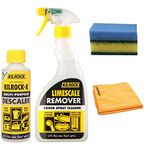 Kilrock | Limescale Remover & Descaler Bundle | With 1x 500ml Power Spray Cleaner, 1x 250ml Multi Purpose Descaler, 1x ZOPPER Microfiber Cloth, 2x Cleaning Sponge