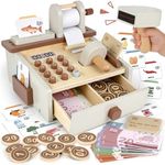 Airlab Wooden Cash Register Pretend Play Toy Till with Scanner for Kids, Role Play Imaginative Shopping Toys, Montessori Educational Preschool Learning Birthday Gift for 3 4 5 Year Old Boys Girls