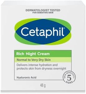 CETAPHIL Rich Night Cream With Hyaluronic Acid 48g, For Dry to Normal Sensitive Skin, Fragrance Free, Paraben Free, Hypoallergenic, Dermatologist Tested