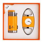 PIPITA Cigar Torch Lighter Gift Set, Windproof Triple Jet Blue Flame Refillable Butane Lighter Metal Cigar Lighters and Cigar Cutter, Packing with Nice Gift Box