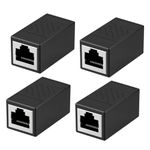 4 Pieces RJ45 Coupler, Ethernet Extension Adapter Network Connector, Female to Female, for Cat7/Cat6/Cat5e/Cat5 Ethernet Network Cable, High-Speed 10 Gbps Data Transfer, Secure Connection (Black)