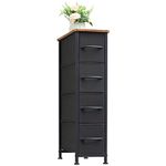 Somdot Narrow Dresser with 4 Drawers, Slim Storage Chest of Drawers with Removable Fabric Drawers for Closet Small Spaces Bathroom Bedroom Laundry, Black Rustic Brown