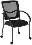 Office Star Breathable ProGrid Back and Padded Coal Free Flex Seat, Contour Arms, Titanium Finish Stacking Visitors Chair with Casters, Black