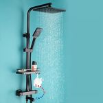 InArt Thermostatic Rainfall Shower Panel Set with Hand Shower, Wall Mounted Mixer Tap in Black Matt (Black 4)