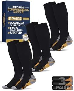 Pembrook Wide Calf Compression Socks - 3 Pairs - Travel Compression Socks Men | Long Flight Compression Socks | Compression Running Socks for Women | Black with Copper