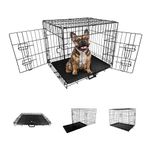 Straame Heavy-Duty Folding Dog Crate for Large Dogs, 92 × 57 × 63 cm (36″) Black Metal Cage with Front & Side Doors, Chew-Resistant, Removable Easy-Clean Plastic Tray & Carry Handle