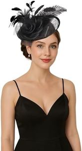Litter Star Women Fascinators Black Hat Elegant Mesh Feather Headband with Clip Kentucky Derby Hat for Tea Party Cocktail Events (Sinamay-Black)
