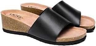 UGG AUSTRALIAN SHEPHERD Megan Women Sandals Leather Wedge Slides Black AU Ladies 10 / AU Men 8 / EU 41