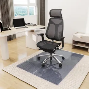 [Tempered Glass] Glass Floor Mat for Office Chair, 36" x 46" Heavy Duty Hard Office Chair Mat, Tempered Glass mats for Office, Carpeted or Hard Floor, with 4 Anti-Slip Pads, Grey