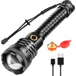 WholeFire LED Torches, Super Bright 90000 Lumens Flashlight USB Rechargeable XHP90 Powerful Torch Light with Zoom, Waterproof 5 Modes for Camping Hiking Biking Outdoor Activities