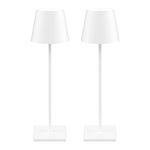 Howskys 2 Pack Modern LED Cordless Table Lamp,3W Touch Operated Table Lamp 3000k Warm White,5500mAh USB Rechargeable Battery Desk lamp,IP54 Indoor/Outdoor Table Lamp(White)