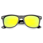 zeroUV - Retro Colored Mirror Polarized Lens Square Horn Rimmed Sunglasses 55mm (Black/Yellow Mirror)