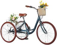AkiiGer Adult Tricycles for Adults, 7 Speed Adult Trikes, 20/24/26 inch 3 Wheel Bike with Basket, Three-Wheeled Cruiser Bicycles for Women and Men, Without Fenders