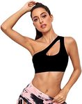 Vertvie Women's One Shoulder Sports Bra Sexy Non-Wired Workout Bra Padded Tank Bra Push Up Comfortable Yoga Bralette Fitness Training Medium Support, black, L