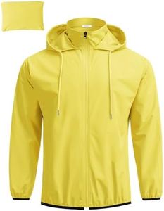 COOFANDY Packable Rain Jacket Men Lightweight Waterproof Raincoat with Hood for Hiking Running Yellow