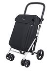 Carlett - Lite Duo Lett470 | Shopping Cart | Foldable Supermarket Trolley | 4 Wheels | Adjustable Handlebar and Safety Brake | Expandable Bag 58L | Thermal Bag 12L | Black