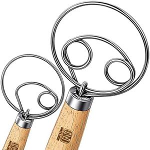 Natluss Danish Dough Whisk – Pack of Two 13” Dutch Style Bread Large Whisk for Dough Making - Stainless Steel Whisk - Kitchen Bread Mixer Pancacke Cookie Pastry Making Pastry