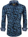 Premiere Men's Colorful Paisley Designer Fashion Dress Shirt Floral Casual Shirt Woven Long Sleeve Button Down Shirt, Blue Paisley 623, XX-Large