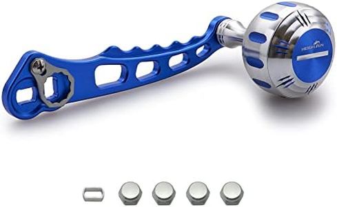 HEIGHTEN Fishing Reel Handle for Shimano Daiwa Abu Garcia Penn Kastking Lew's Baitcasting Reel Power Handle Crank Accessory (90mm Handle 35mm Knob - Light Silver & Blue) (258)