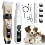 PAPMINI Dog Clippers and Dog Paw Trimmer, 2 in 1 Dog Grooming Kit, Low Noise Rechargeable Dog Clippers for Grooming, Dog Shavers for Grooming Small Dogs Cats Animals (Light Gold)