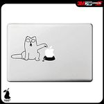 Vati Leaves Removable Creative Cartoon White Fat Cat Decal Sticker Skin Art Black for Apple Macbook Pro Air Mac 13" 15" inch/Unibody 13" 15" Inch Laptop