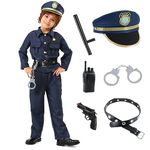 Police Costume for Kids 1 Set Size M Unisex Polyester Breathable Police Costume for Cosplay Halloween Role Play Party Stage