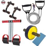 ODDISH Fitness Combo Pack: Tummy Trimmer Double Spring, Push-Up Bar, Resistance Band & Abs Roller for Men & Women - Ab Exercise Equipment, Abdominal Workout for Home & Gym Use - Stomach, Abs, Belly Toning