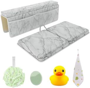 Sleepah Bath Kneeler and Elbow Kneeling Rest Pad Set for Baby Bathing – Waterproof Soft Memory Foam Mat Organizer Babies & Toddler Bathing Time Toys Sponge (Marble)