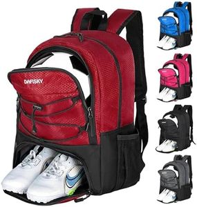 DAFISKY Youth Soccer Backpack Basketball Bag,Ball Compartment&Breathable Separate Cleat Water-Resistant Lightweight Durable Ergonomic Comfort Sports Equipment for Volleyball Football Rugby Training