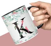 NH10 DESIGNS Colorful Floral Alphabet Letter K Printed Coffee Mug for Girls Boys Friends Love Kids Best Gift for Birthday Anniversary Initial Letter K (Ceramic Tea Coffee Mug-350ml) - ABV3TM2 32