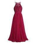 iiniim Girls Lace Dress Chiffon Gown Dress Floor Length Dress Wedding Bridesmaid Flower Girl Long Dress Burgundy 10 Years