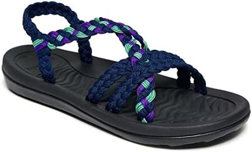 MEGNYA Women's Athletic Hiking Shoes, Casula Wadable Beach Slide Sandals for Supportive, Adjustable Fit Arch Support Sandals with Soft Ropes for Walking Navy Blue Size 10