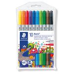 STAEDTLER 320 NWP10 Noris Club double fiber pens (sturdy, impression-proof tip, washable, line width 1-3 mm, case with 10 assorted double fiber pens) multicoloured