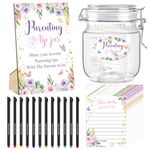 Suzile 76 Pcs Baby Shower Game Prizes Advice Baby Shower to Baby Parenting Tip Jar Sign for New Parents 60 Cards 12 Pens 2 Cute Stickers 1 Pet Bottle for New Parents Guest Party(Butterfly Theme)