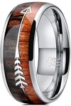 THREE KEYS JEWELRY 8mm Silver Tungsten Wedding Ring with Koa Wood Zebra Wood Two Arrows Inlay Dome Hunting Ring Wedding Band Engagement Ring Size 10.5