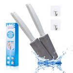 Pumice Stone Brush Toilet Bowl Cleaner with Extra Long Handle, 100% Natural Pumice Toilet Brush, Stain Remover Cleaning Brushes for Bath/Pool/Kitchen/BBQ Cleaning - 2 Pack with 2 Hooks