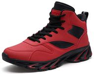 JOOMRA Basketball Shoes for Boys Teens Leather College Tennis Skate Mid High Top Ankle Boots Athletic Young Men Sport Snikers Walking Sneakers Red Size 7