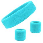 Sweatband Set Cotton Sports Headband Terry Cloth Wristband Moisture Wicking Sweat Absorbing Head Band Athletic Exercise Basketball Wrist Sweatbands and Headbands by Kenz Laurenz (Teal)