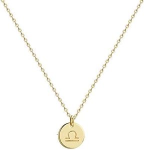 Befettly Constellation Necklace Pendant 14K Gold-Plated Hammered Round Disc Engraved Zodiac Sign Pendant 17.5’’ Adjustable Dainty Necklace NK-Libra