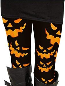 Womens Skull Pumpkin Print Leggings Bat Tights Seamless Halloween Workout Pants L
