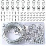 Picture Hanging Wire,30M Picture Wire Picture Frame Wire D Rings for Picture Hanging Crimping Loop Sleeve be Used for Indoor and Outdoor.(silver-131PCS)