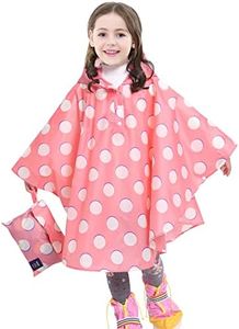 AIWUHE Kids Rain Poncho Cartoon Raincoat Jacket Cute Rain Coat Toddler Boys Girls Rain Cape Lightweight Waterproof Hoodie Outwear Pink Polka Dot S